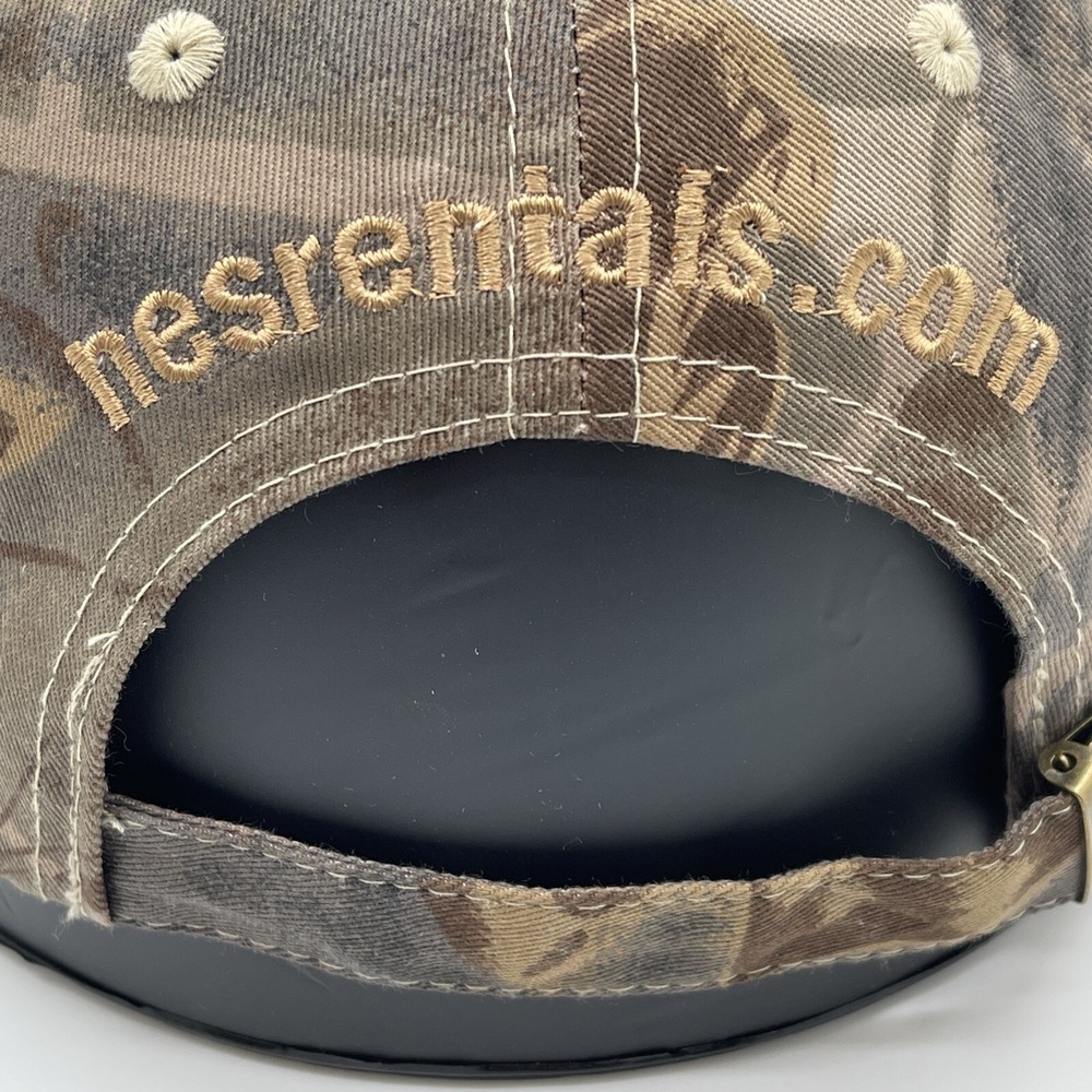 NES Rentals Camouflage Hat Tan Faux Suede Brim Adjustable Gear Up Promo Cap - Picture 9 of 13